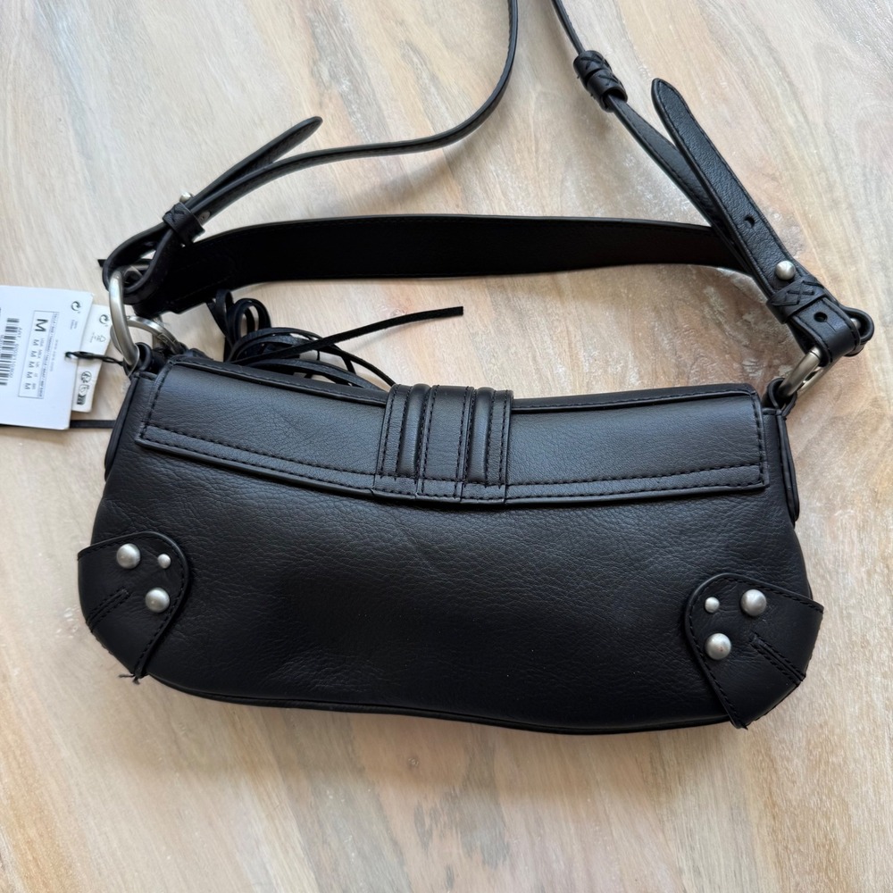 Zara Black Leather Shoulder Bag Women Y2K Minimalist Festival Studded Moto $169 - Picture 2 of 11